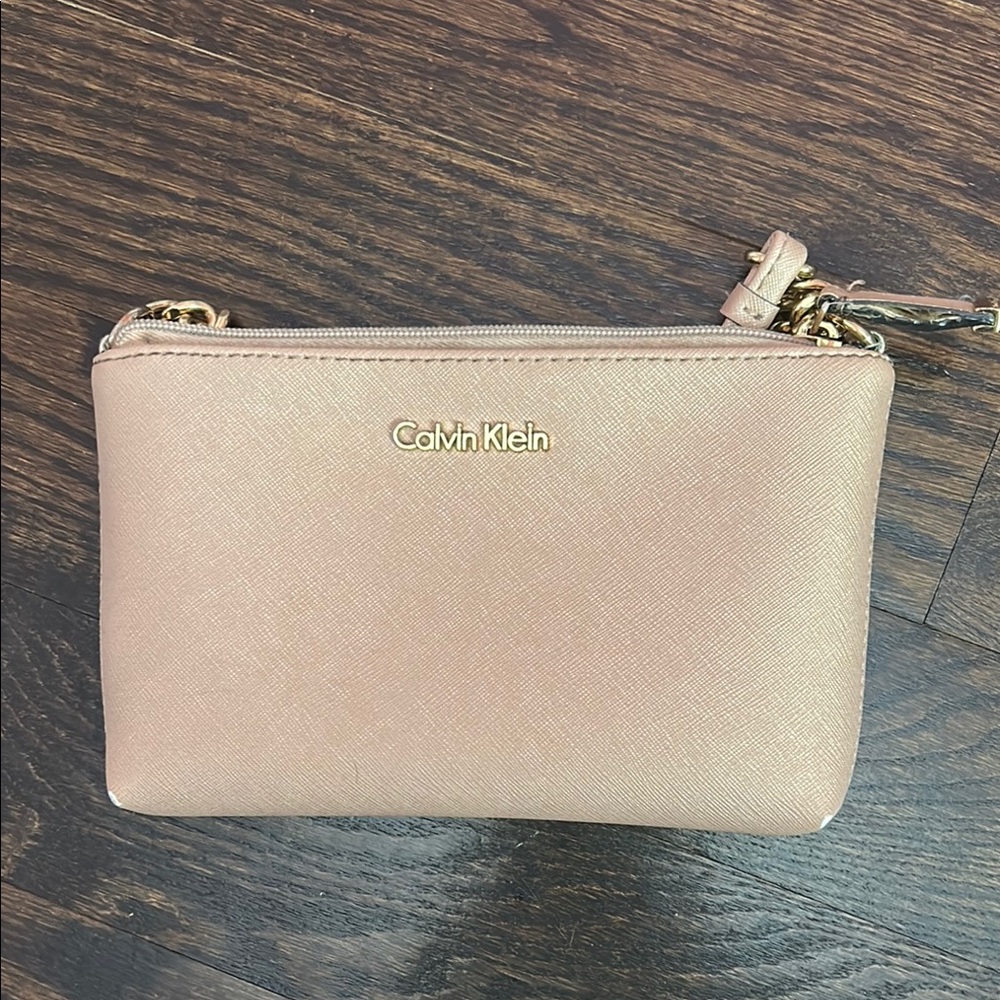 Calvin Klein Tan Leather Wristlet Clutch
